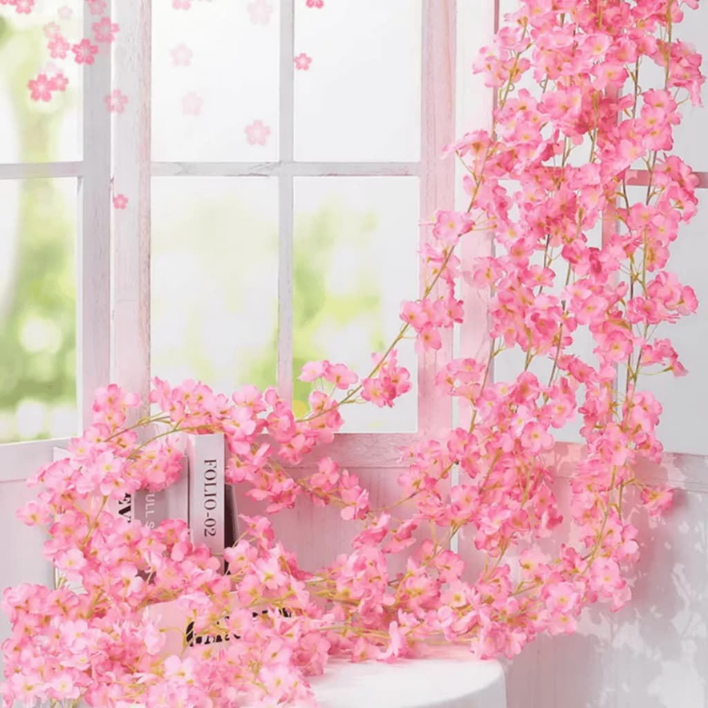 Corrente Cerejeira Artificial 180cm Trepadeira Folhagem 135 Flores Decoração Decorativa Flor