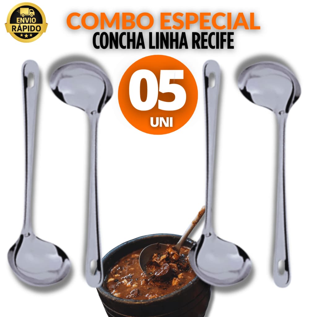 Conjunto 5 Conchas Inox Para Feijão Sopa Caldos Restaurante Cozinha Multiuso