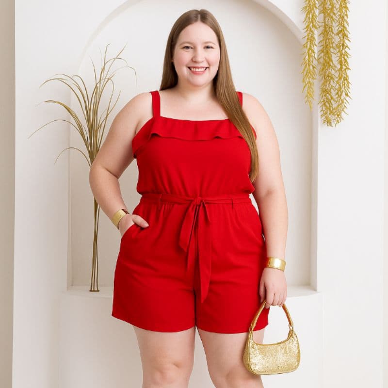 Macaquinho Plus Size Curto GG Tendência Verão Macacão.