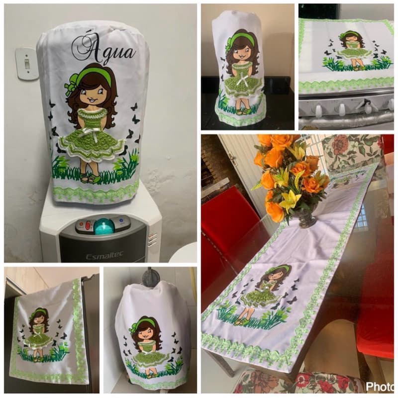 Jogo de cozinha 6 pçs estampado com croche