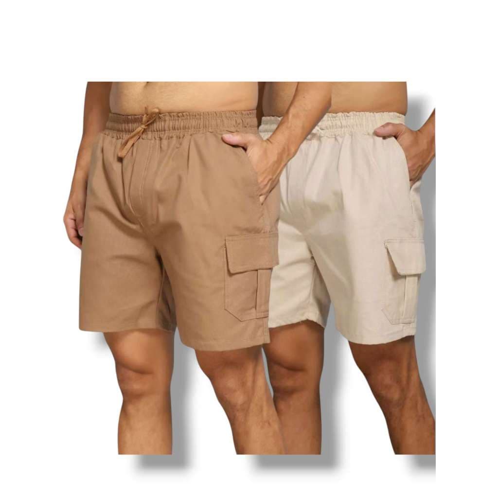 kit 5 bermuda cargo com 6 bolsos cintura elástica,