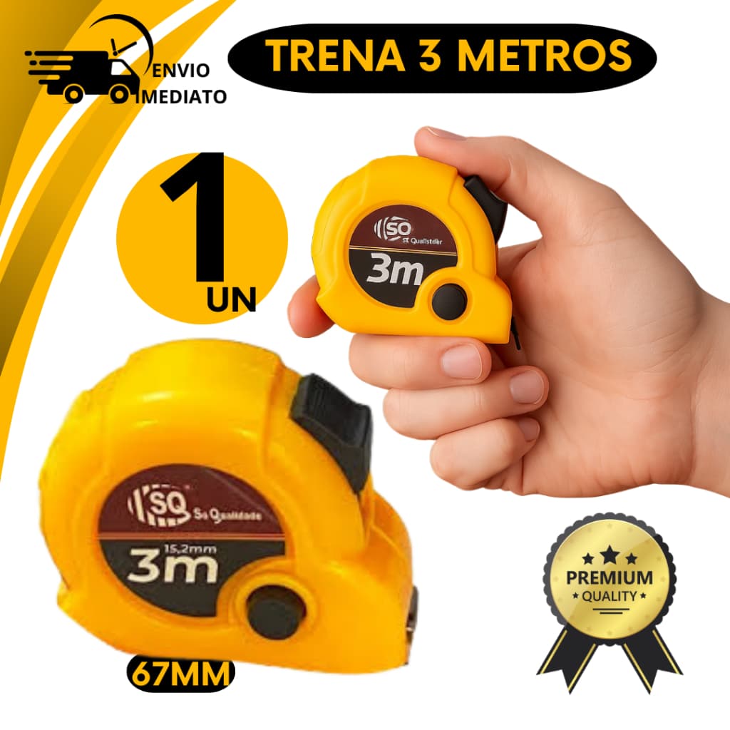 Trena 3 Metros Retrátil Automática com Trava e Clipe de Cinto  Medição Precisa e Prática Metro Medir