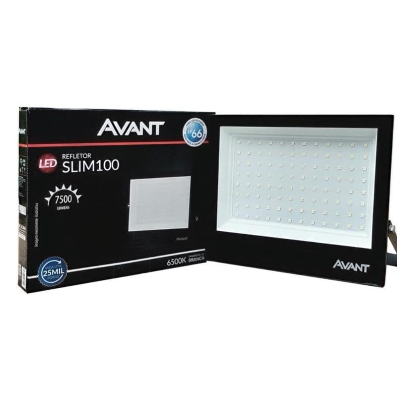 Refletor Slim Led 100w Ip66 Branco Frio 6500k Avant Carcaça Preto Luz Branco-frio 110V/220V original 1 Ano Garantia