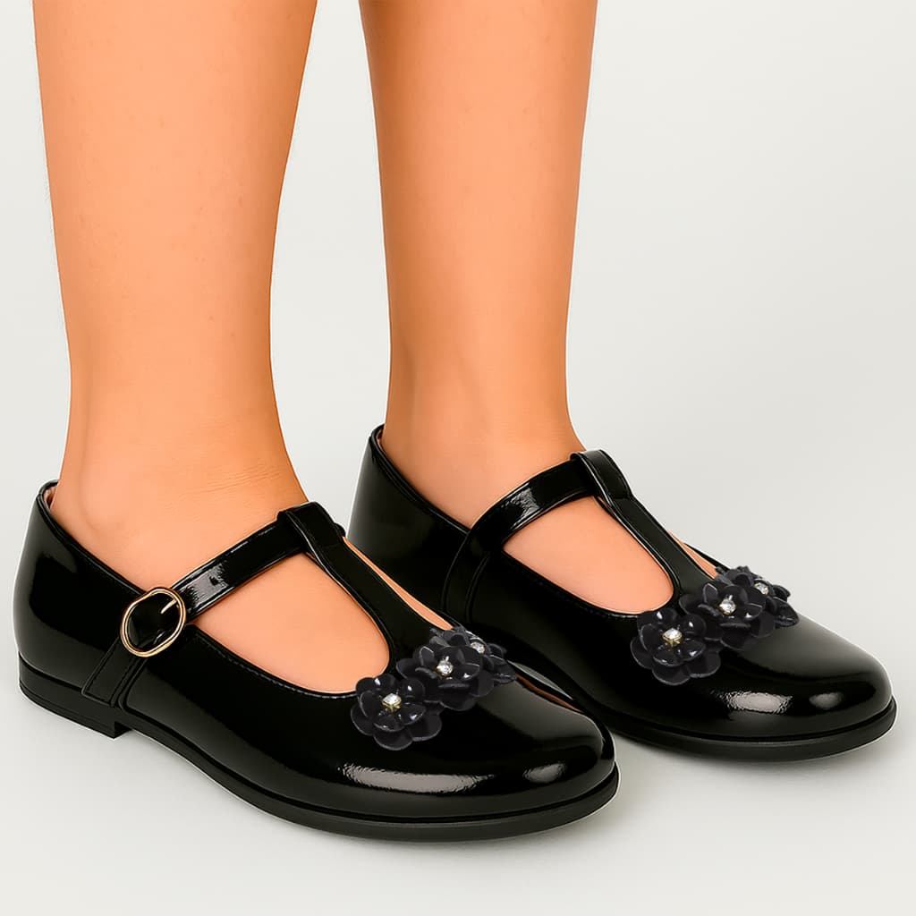 Sapatilha Feminina My ToT Estilo Boneca Mary Jane Confortável Antiderrapante Laço Strass