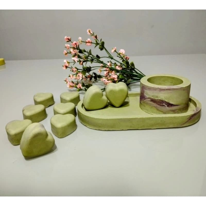 kit completo 1 jarro 1 bandeja e 14 mini corações de gesso decoração festas lembrança presente artesanato para pintura