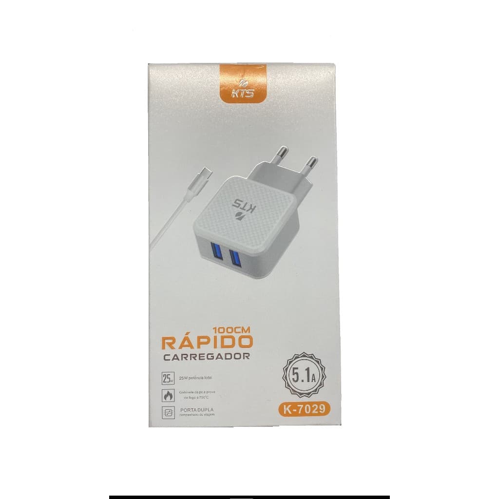 Kit Carregador Rápido 5.1 Carregador  Tipo-C  Iphone 2 entradas Usb