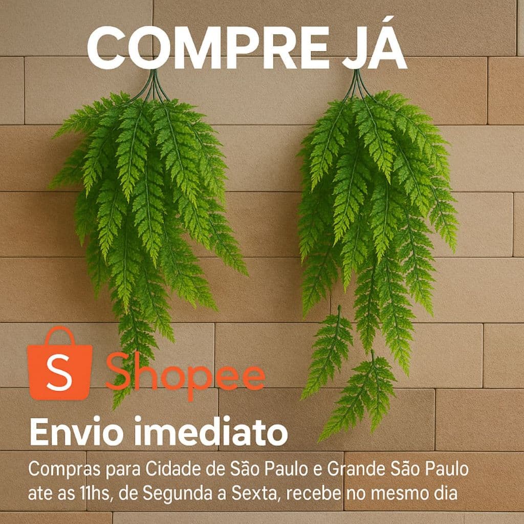 Kit 2 Samambaias Verdes Artificiais 75cm Ambientes Internos Salas Escritórios  Externos  Folhagem Realista Pendente