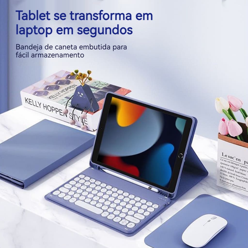 Capa com Teclado Redondo e Mouse Para 2022 iPad 10ª Geração 10,9polegadas ou 2025 iPad 11ª Geração A16
