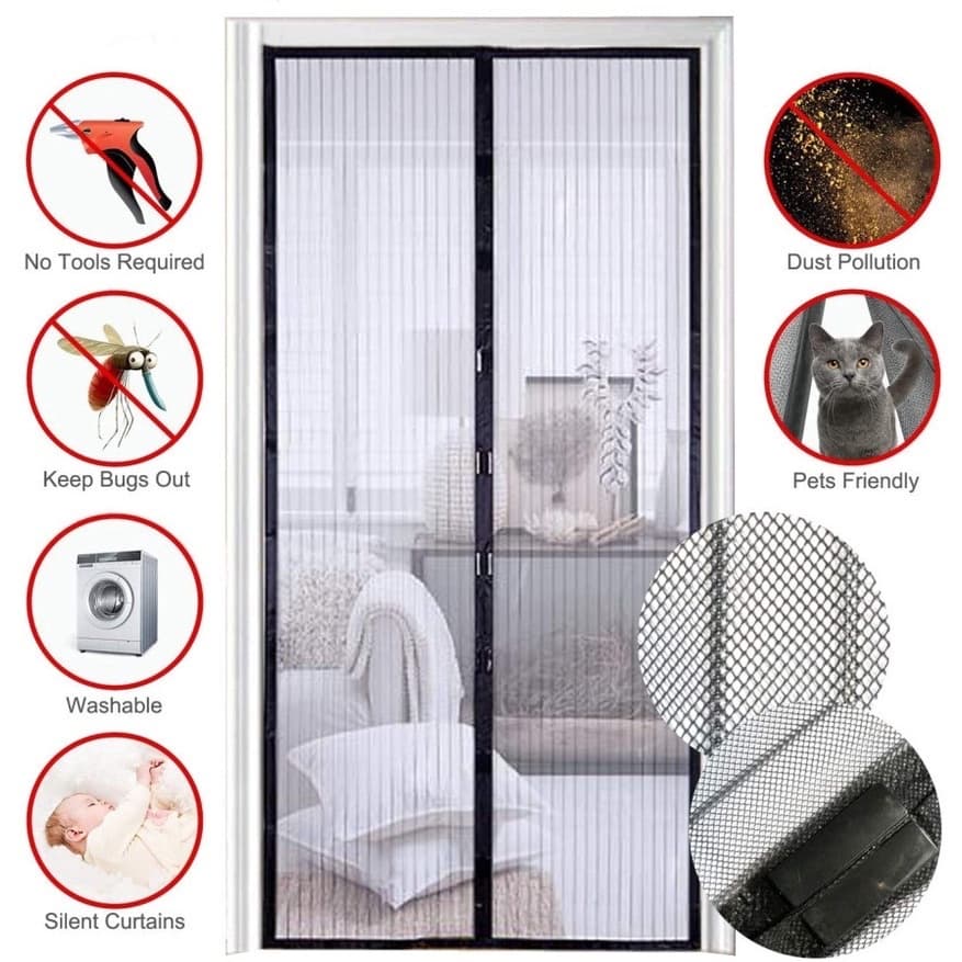 Cortina Tela Mosquiteira Porta Com Fecho Magnética Protetora Anti Insetos Zika Dengue 210x100cm