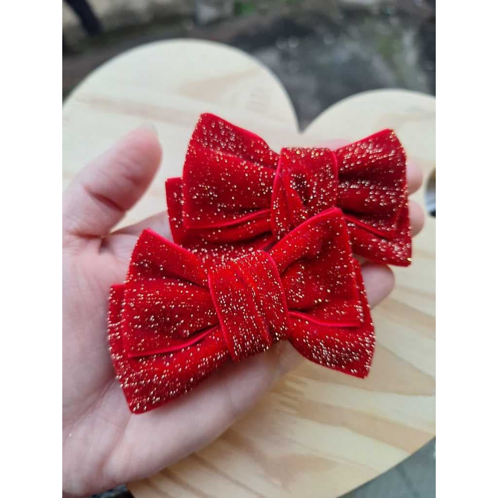 Parzinho Laço infantil  Natal, Laço de cabelo Infantil luxo com brilho, acessório  menina,, Laço vermelho