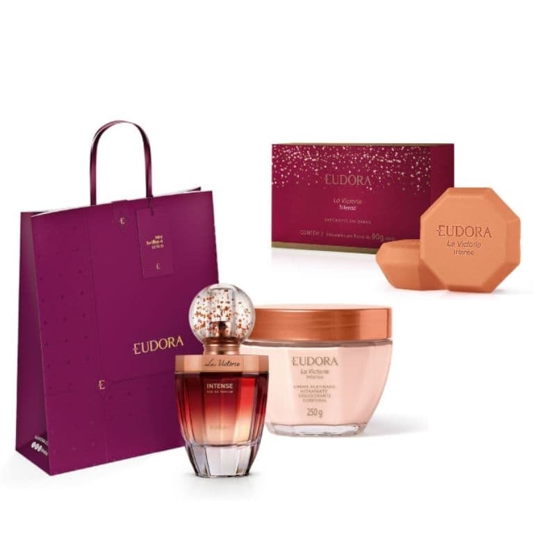 La Victorie Intense a escolha: Eau de Parfum 75ml, Creme Acetinado 250g, Sabonetes, Sacola - Eudora
