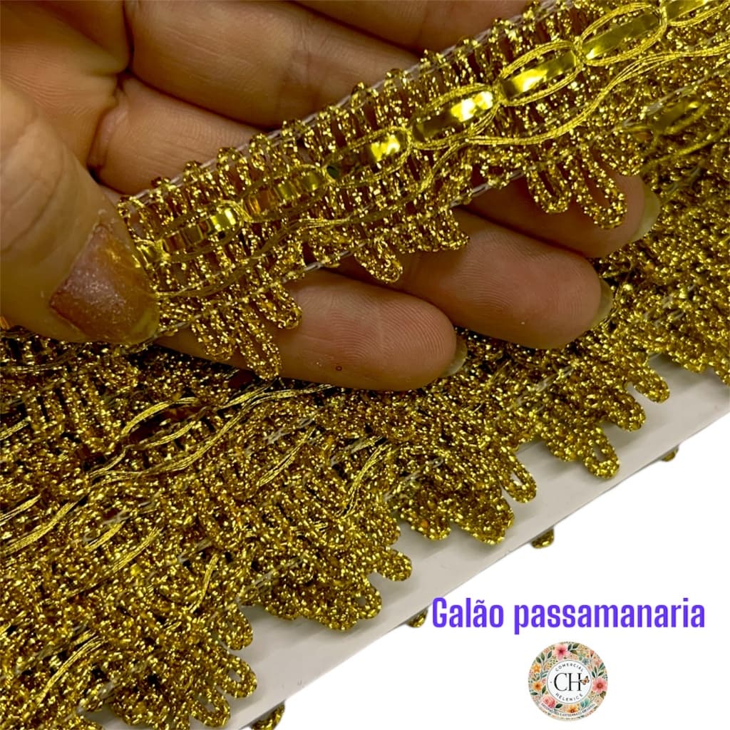 Franja Galão Passamanaria Dourado Metalizado 30mm ref 07-30 20Mts Fitas Bordados