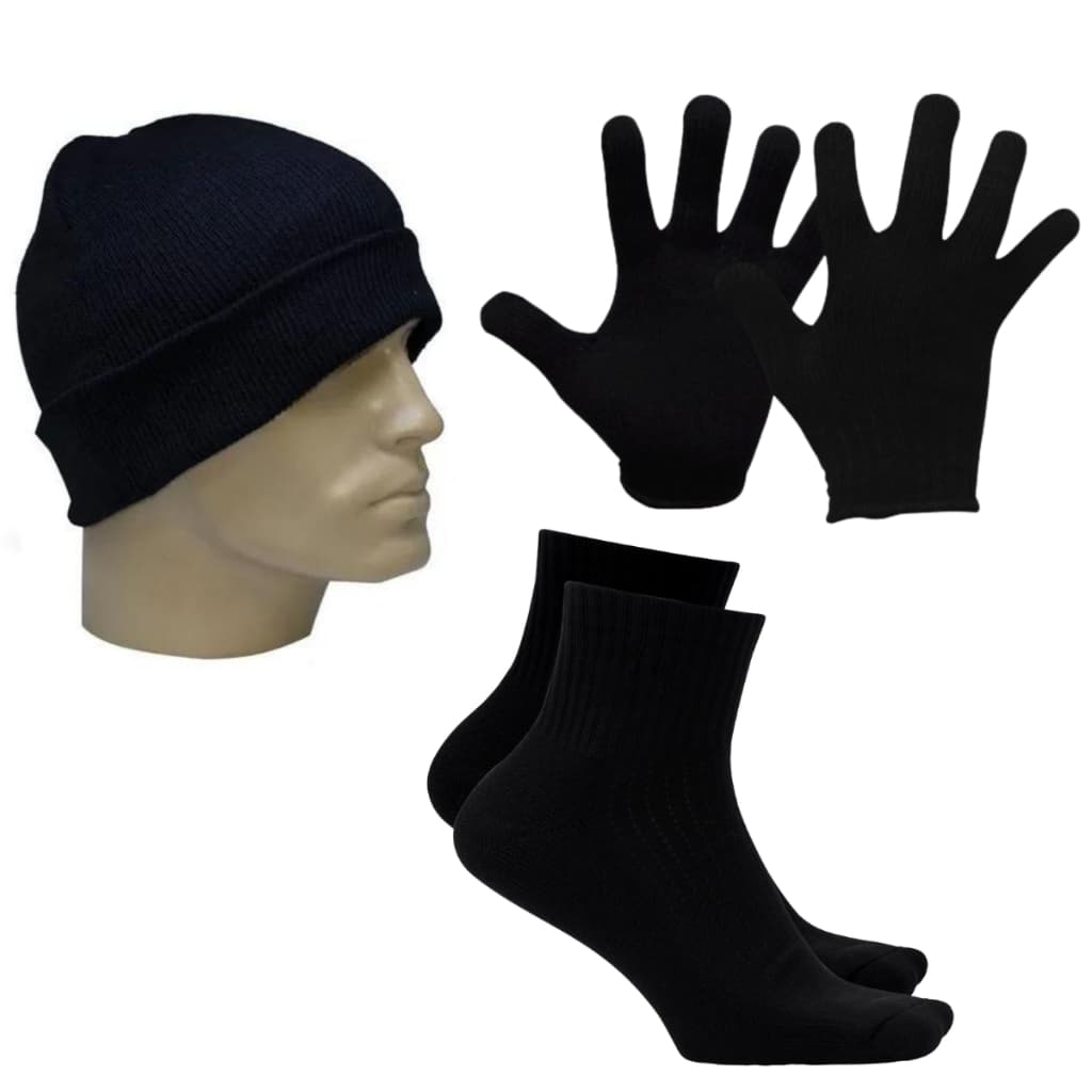Touca e um par de meias e um par de luvas Kit promoção de Inverno