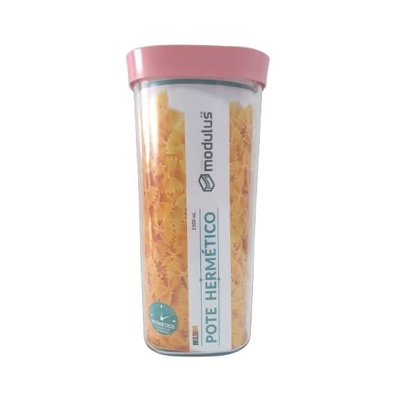 Pote Hermético de 1500ml para Alimentos e Mantimentos Helsim Empilhavel Com Tampa Rosa