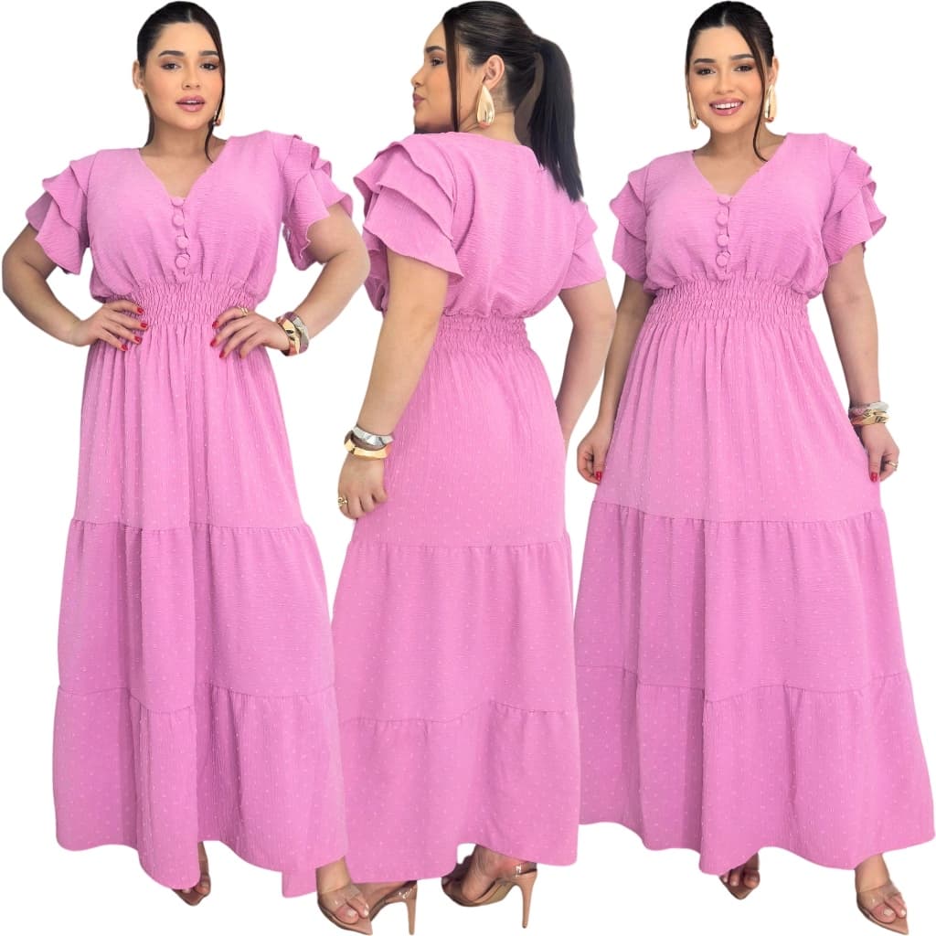 Vestido Femenino Pipoca Plus Size G1 Midi Casual Elegante Tecido Duna