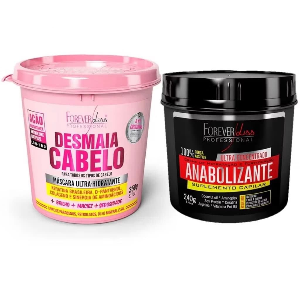 Desmaia Cabelo 350g + Anabolizante Capilar 240g Forever Liss Máscaras Hidratação e Nutrição