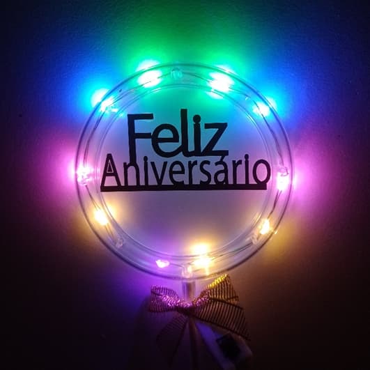 Topo de Bolo Vela  com Luz de Led Feliz Aniversario
