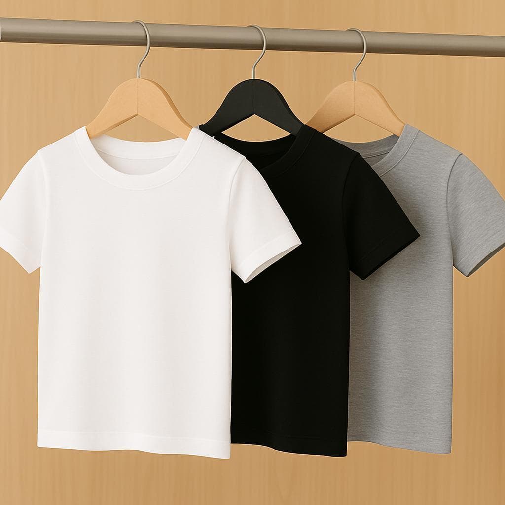 Kit 3 Camisetas Infantis Básicas 100% Algodão Menino Menina Criança Unissex Branco Preto Cinza