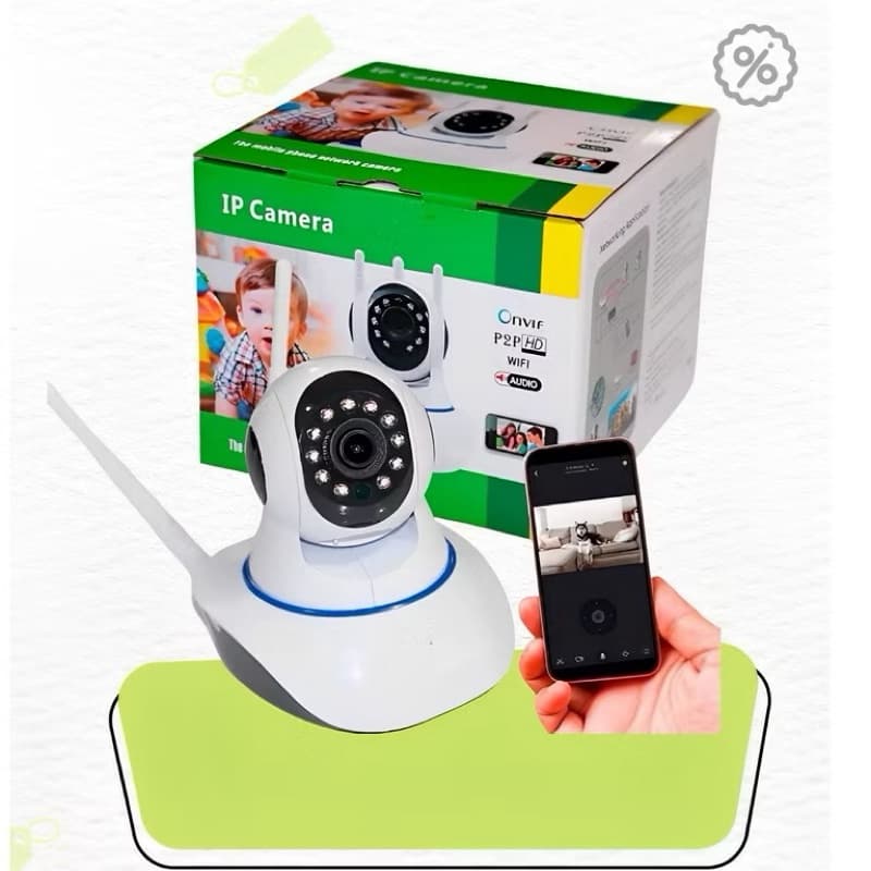 Câmera Babá Eletrônica Wi-Fi HD com 3 Antenas Visão Noturna, Áudio Bidirecional, Detecção de Movimento