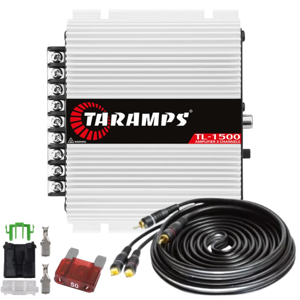 Kit Módulo Mono Stereo 390 Wrms Taramps Tl1500 + Cabo Emborrachado 3m + Porta Fusível + Fusível 50A