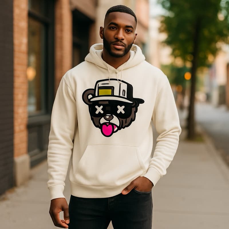 Moletom Premium Confortável Estampado Ful Hd Em Alta Definição Urso Boné Bolado