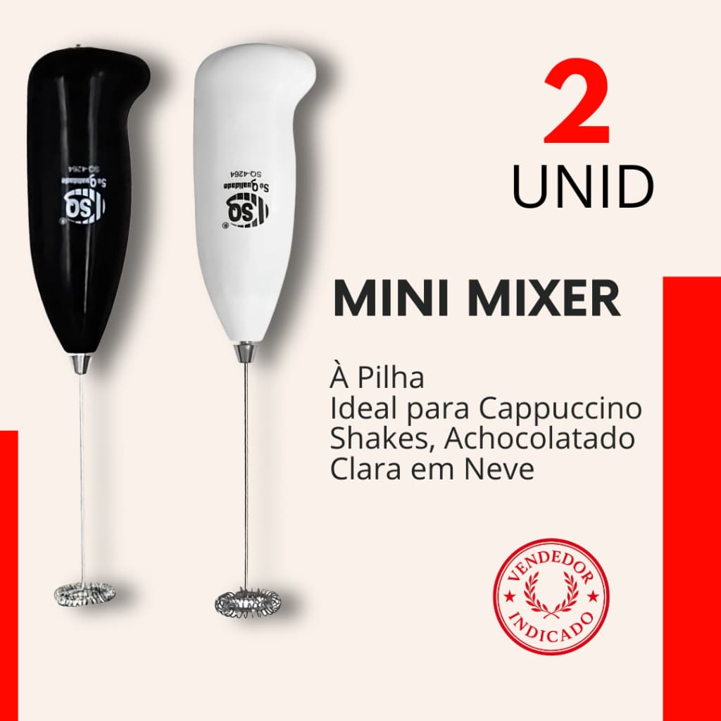 Kit 2 Mini Mixer Misturador Batedor Elétrico Portatil para Clara de Ovos Capuccino Shake Bebidas