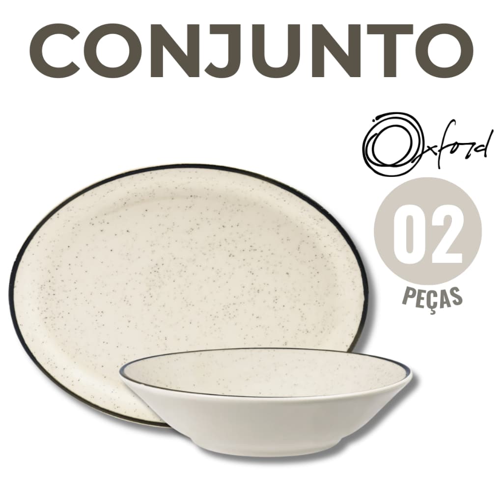 Conjunto Travessa Saladeira Baixelas Para Servir Brisa Areia Oxford Porcelanas