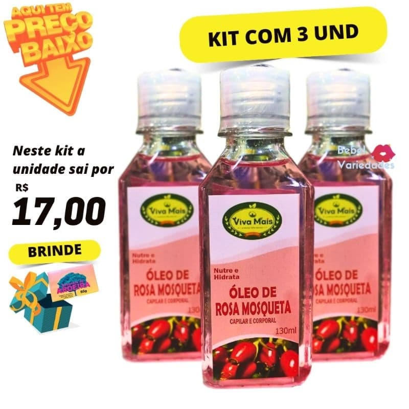 Kit com 3 Óleo de Rosa Mosqueta Capilar e Corporal Viva Mais 130ml
