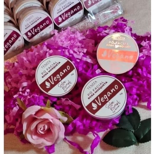 Pó facial Rosa mosqueta vegano / fenzza makeup- Acabamento natural , FZ34026 pó solto facial Glow ,beleza longa duração.