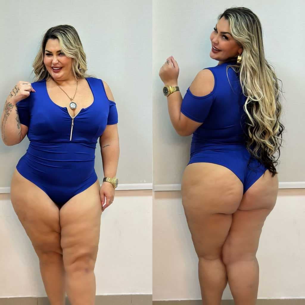 Body manguinha Ombro vazado detalha com Zíper