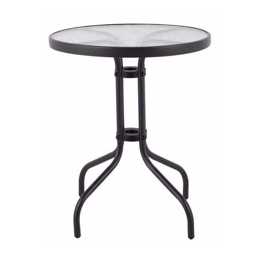 Mesa Redonda com Vidro Temperado 60x70cm Preto Jardim Sacada Varanda