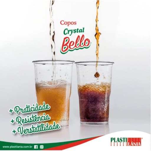 Copos Crystal Bello para Sucos Drinks Refrigerantes Plastilânia Pacote 25 Unidades