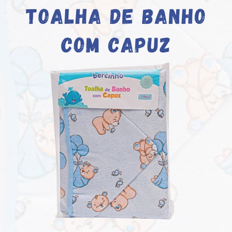 Toalha com capuz Azul Para Bebê com forro fralda