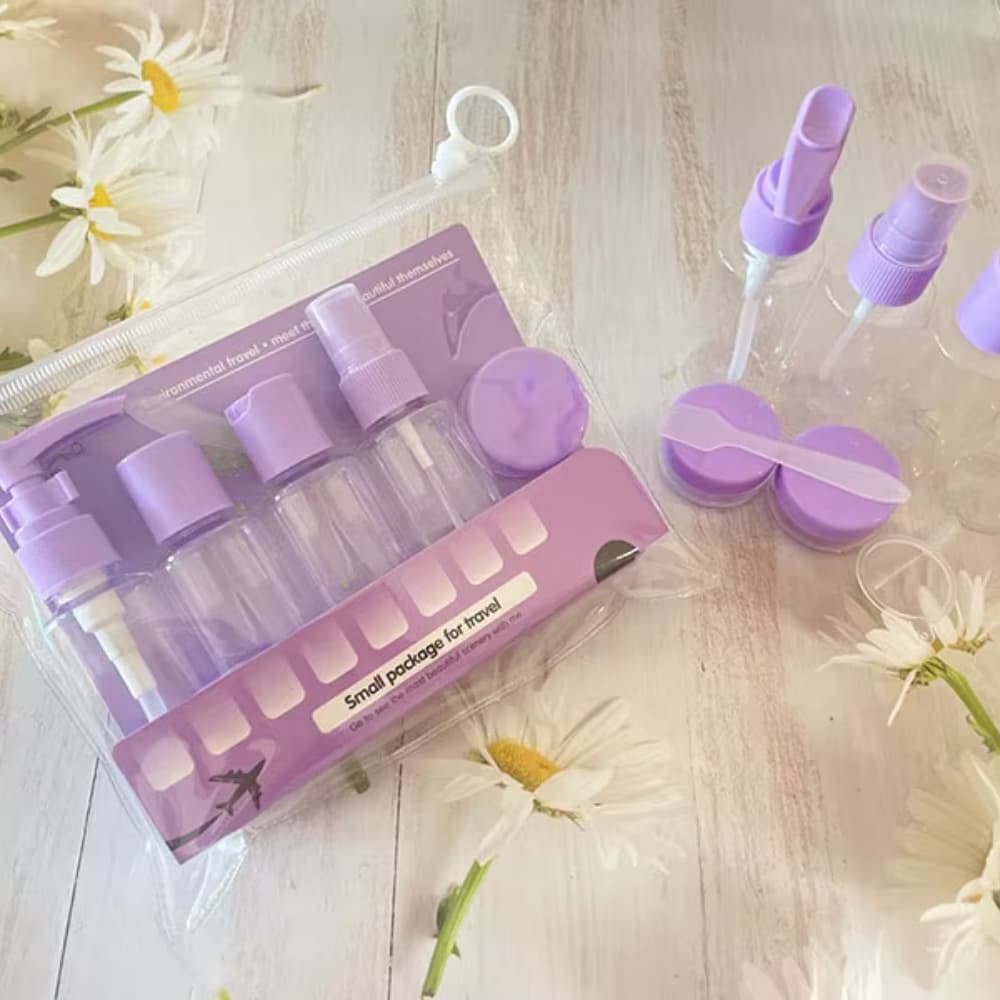 Kit Frascos para Viagem Academia Piscina Clube com 9 peças Creme Cosméticos Higiene Pessoal