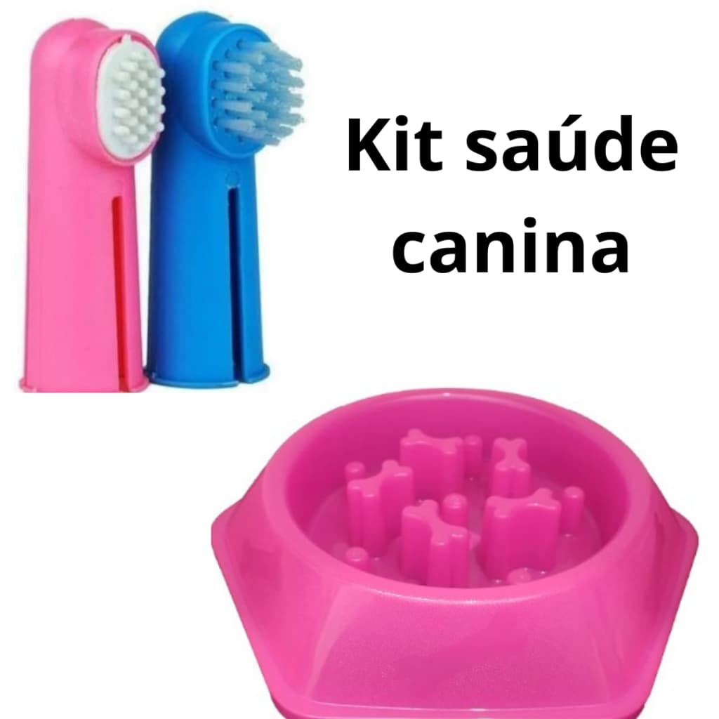 Kit saúde canina Comedouro Labirinto + Escova de Dente