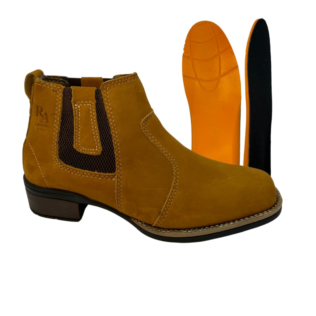 Botina Texana Couro Legítimo Palmilha Gel Solado Borracha Flexível Conforto Garantido