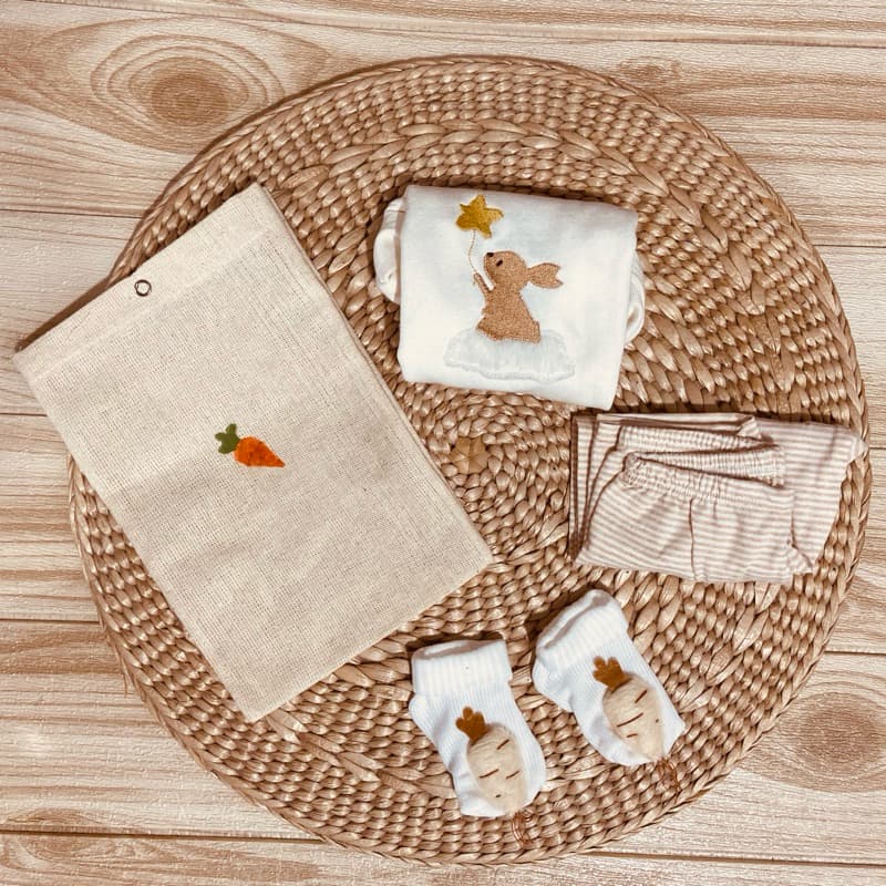 Conjunto 4 peças 100% algodao bebê coelho  neutro boho chic frio inverno quentinho dia dia