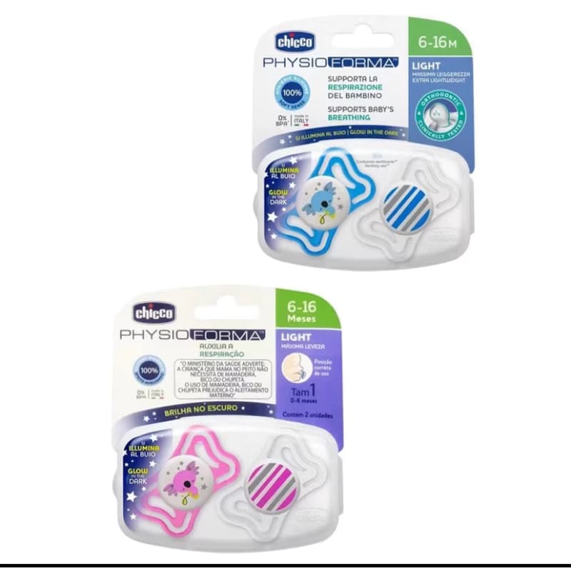 Chupeta Physio Light Lumi - CHICCO Rosa ou Azul Brilha no Escuro - Envio imediato
