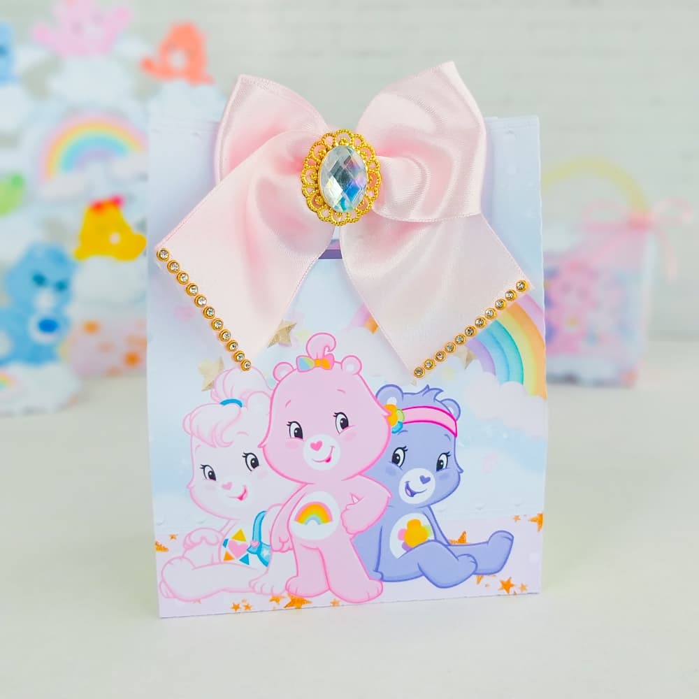 Caixa Bolsinha com Alça Ursinhos Carinhosos - Lembrancinha Personalizada de Aniversário Chá de Bebê