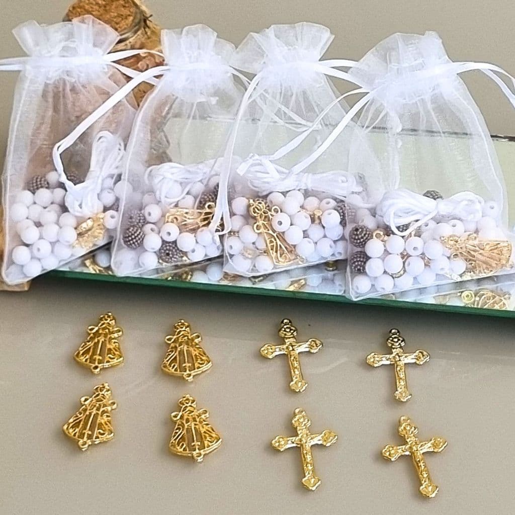 Kit Para Montar Terço Pulseira Adulto Branco Noiva Casamento Batismo Nossa Senhora Ap
