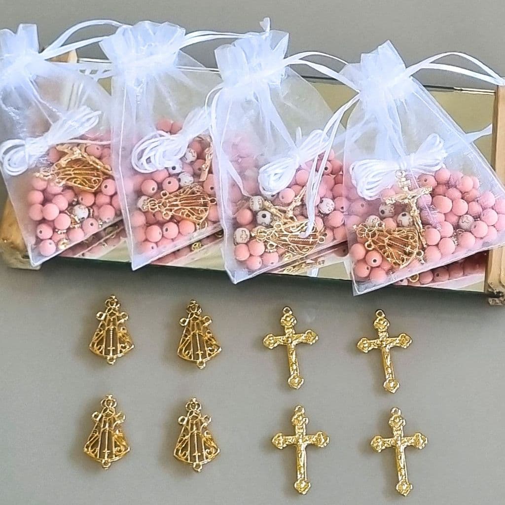 Kit Missangas Bolinhas Para Terço Nossa Senhora Artesanato Castanho Terço