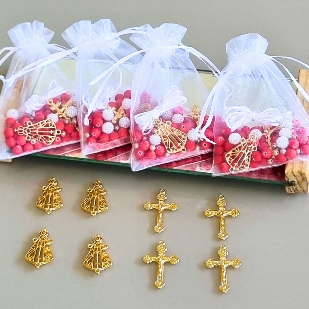 Kit Terço Adulto Vermelho Minçangas Nossa Senhora Aparecida