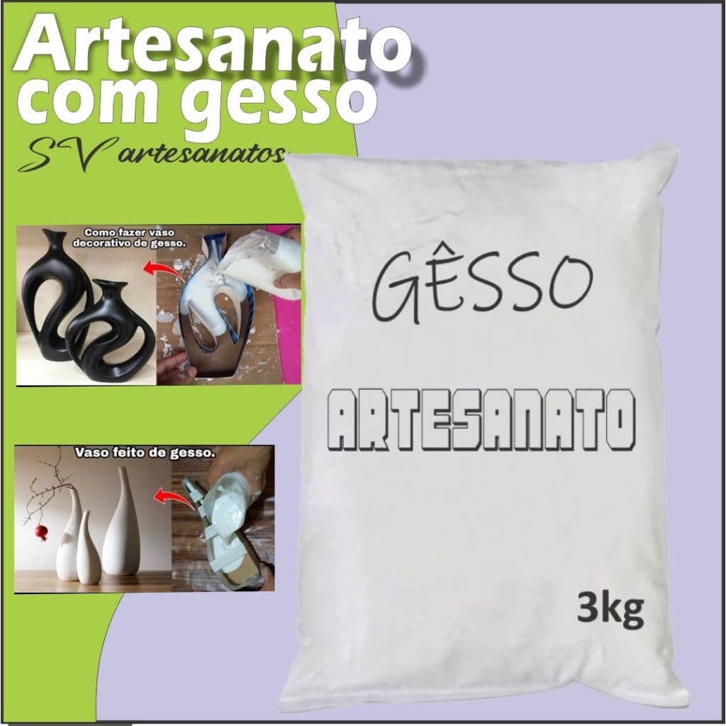 3Kg Gesso Rápido Para Artesanato Lembrancinhas Brindes Vasinhos enfeites decoração reparos e muito mais