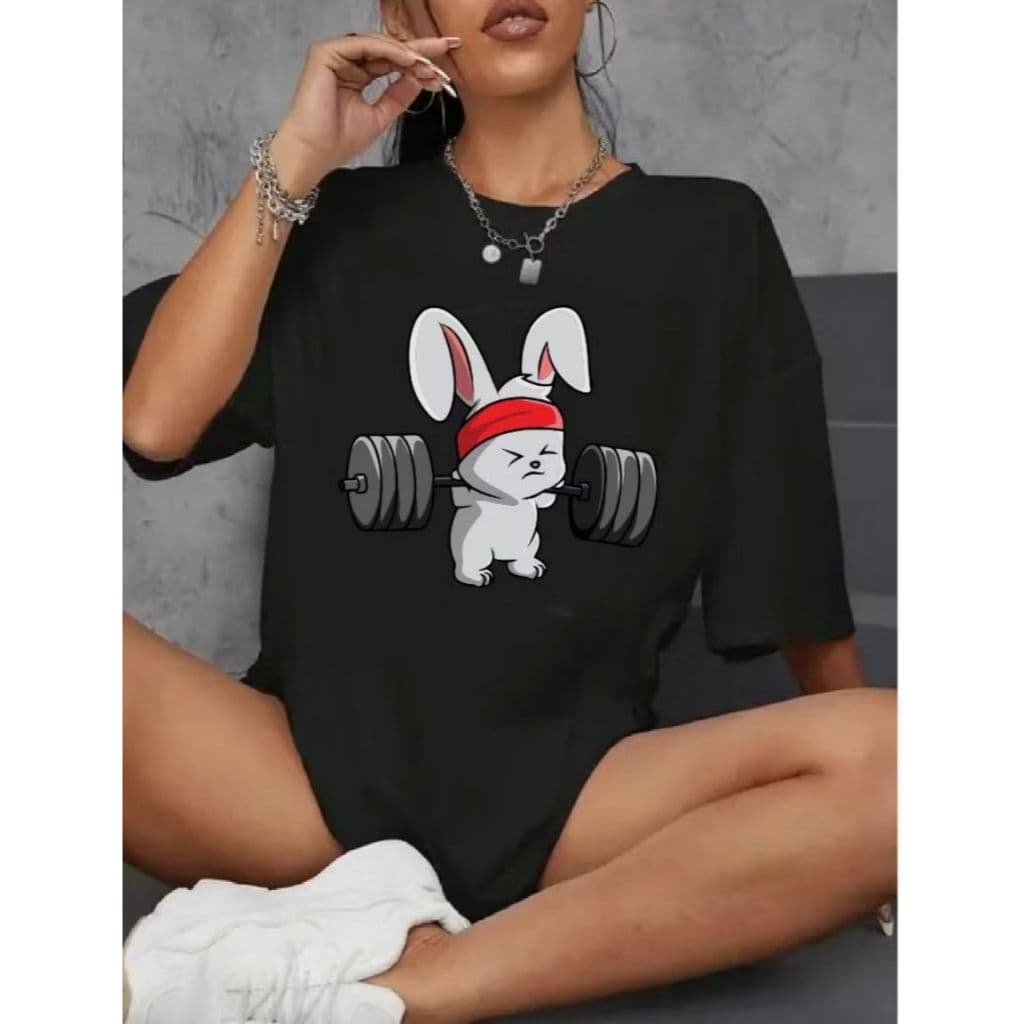 Camiseta Feminina Blusinha T Shit Fashion Algodão Coelho Academia Treino Musculação