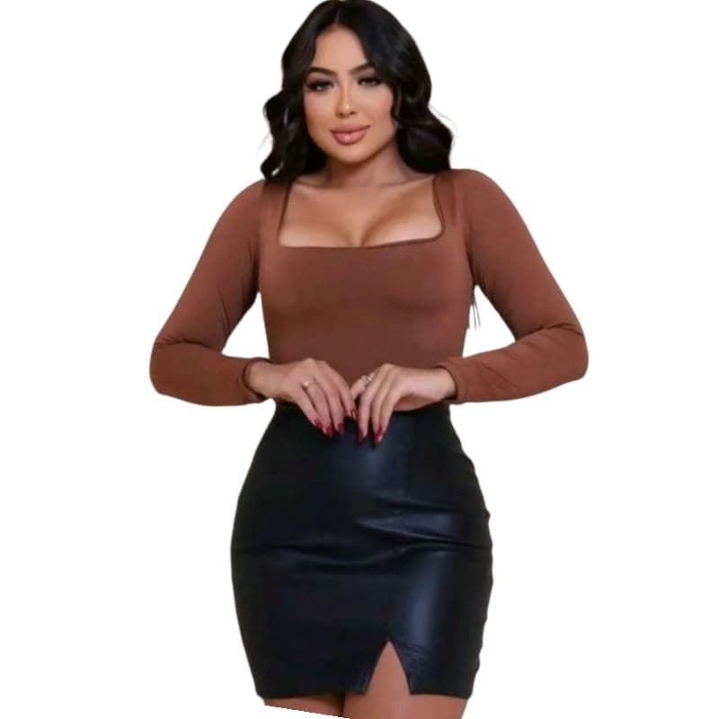 Body Feminino Decote Quadrado Manga Longa Suplex