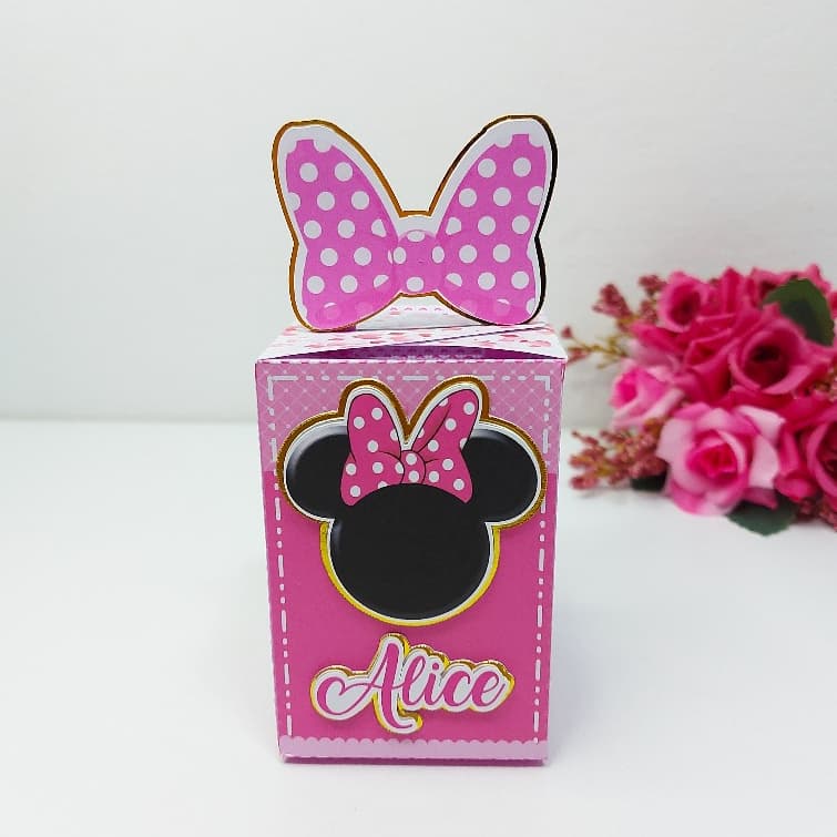 Caixa Retângulo com Alça Minnie Rosa Sublime - Lembrancinha Personalizada Festa de Aniversário