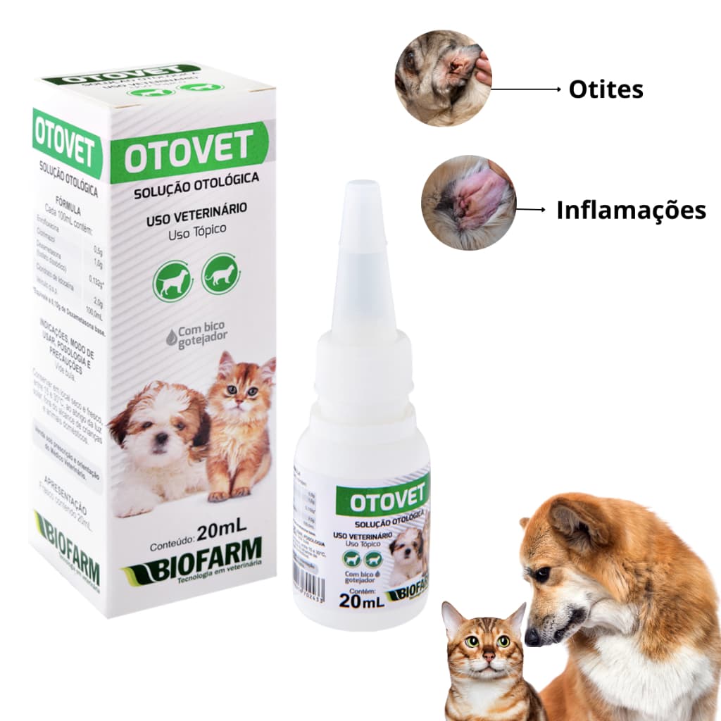 Otovet Solução Otológica Cães Gatos 20ml Remédio Ouvido Inflamação Infecção Adultos Filhotes Velhos Sênior