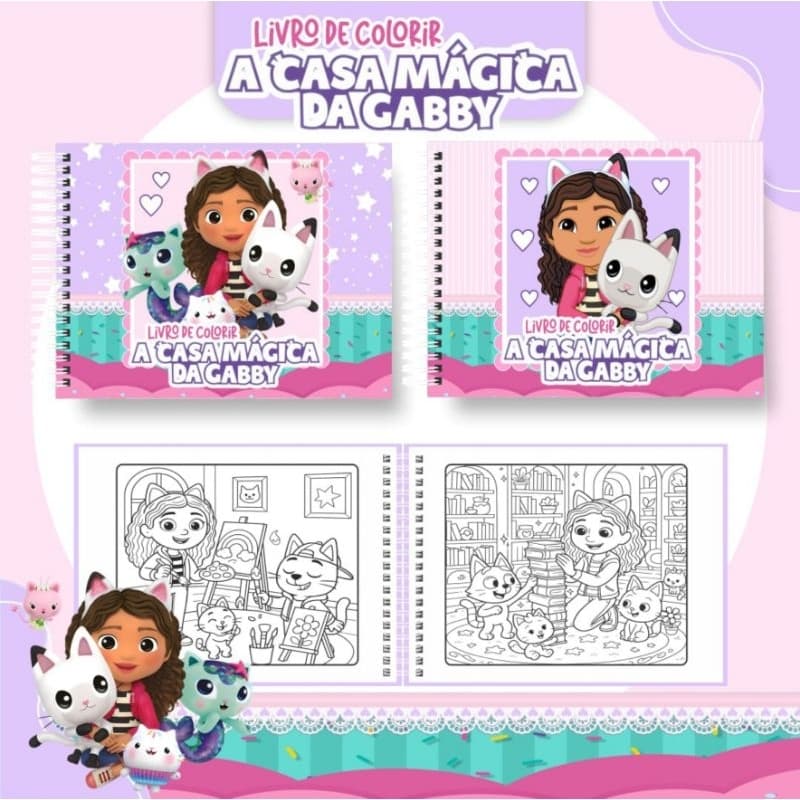 Livro de Colorir Tema a casa mágica de gaby com 50 folhas A5 capa flexível + brinde