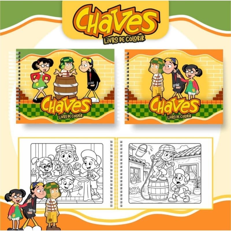 Livro de Colorir Tema chaves com 50 folhas A5 com capa flexível ou qualquer outro tema