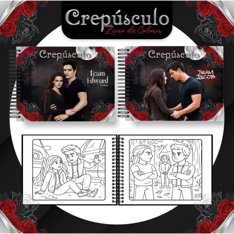 Livro de Colorir Tema crepúsculo com 50 folhas A5 capa flexível + brinde